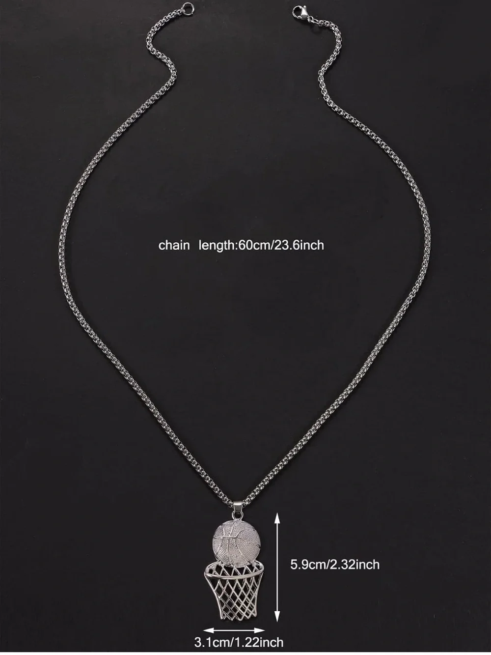 Silver Basketball Hoop Pendant Necklace - Sporty Silver Charm C51
